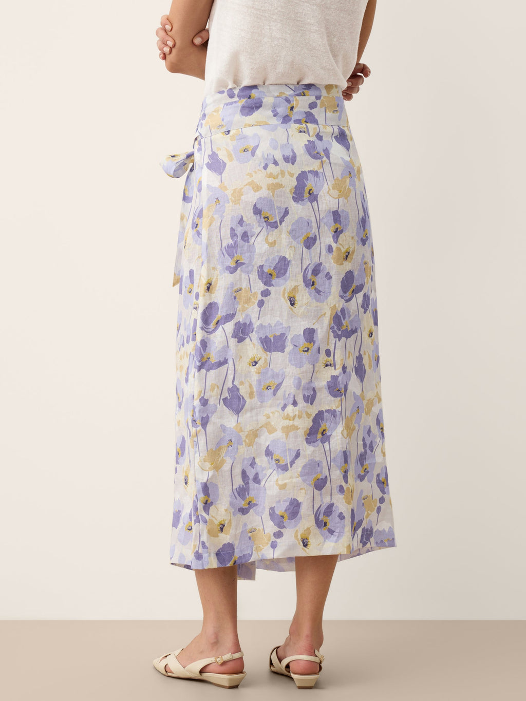 100% Linen Adjustable Wrap-Tie Carnation Print Skirt FRANCESCA
