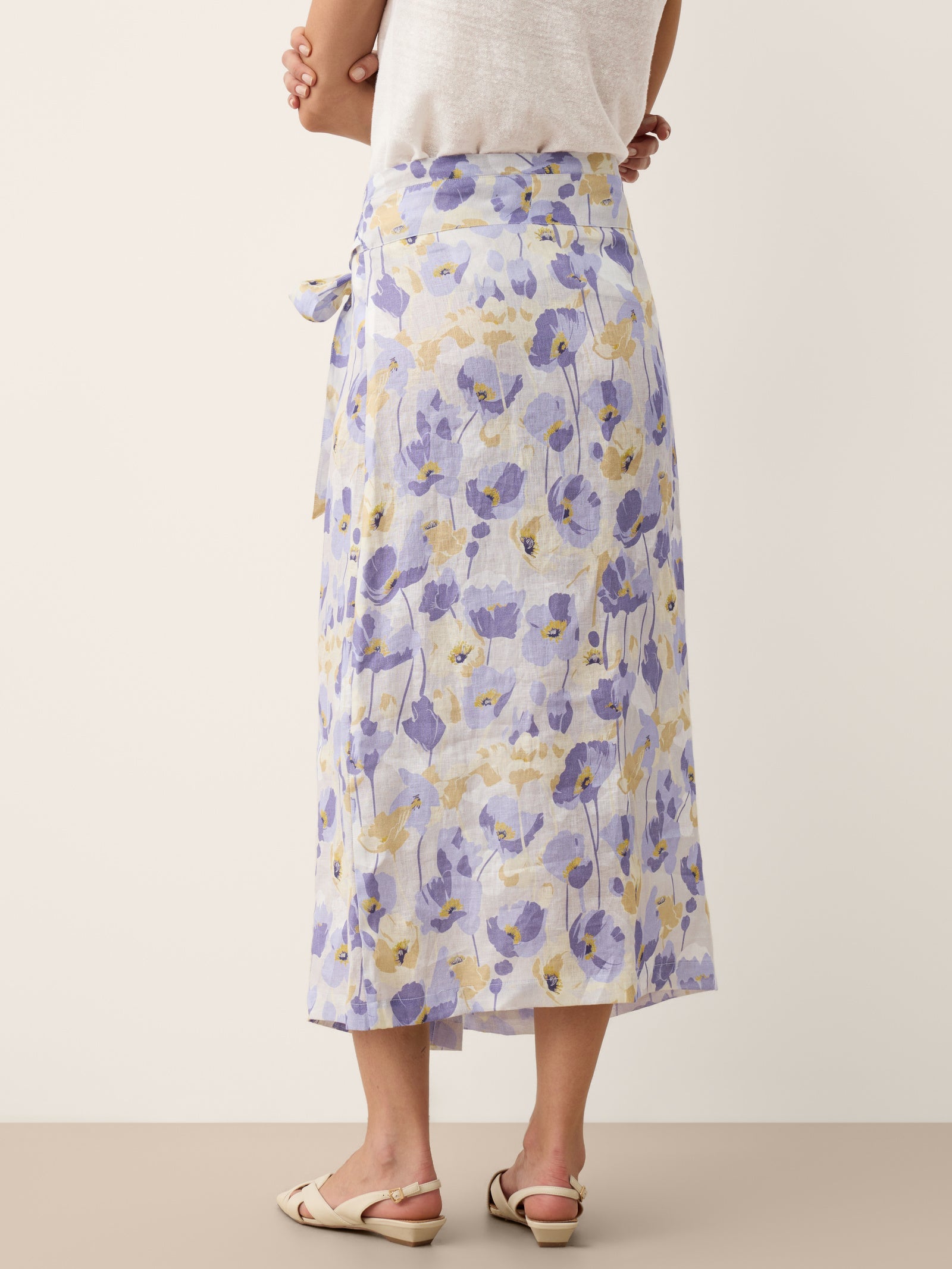 100% Linen Adjustable Wrap-Tie Carnation Print Skirt FRANCESCA