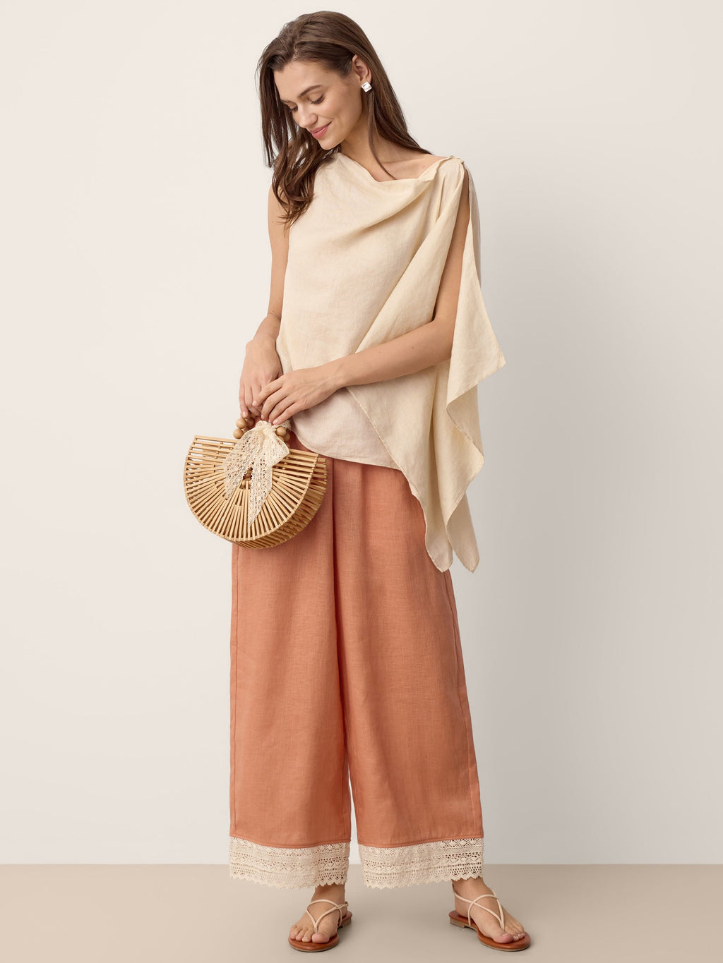100% Linen Cowl-Neck Asymmetric Top LEVINA