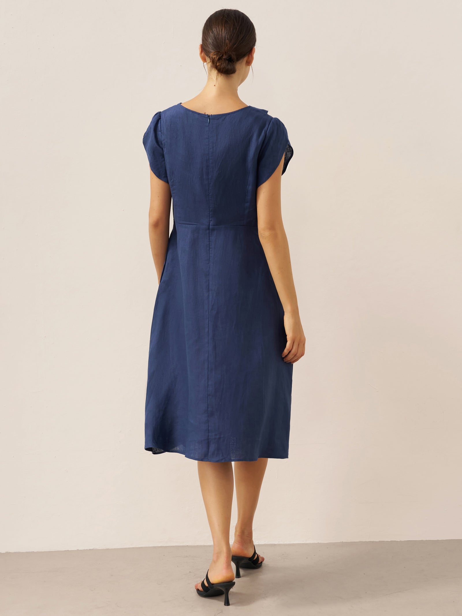 100% Linen Crescent Collar Flutter Sleeve Mini Dress FIONA
