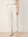100% Linen Double Pleat Button Hem Pull-On Pants LINDSEY
