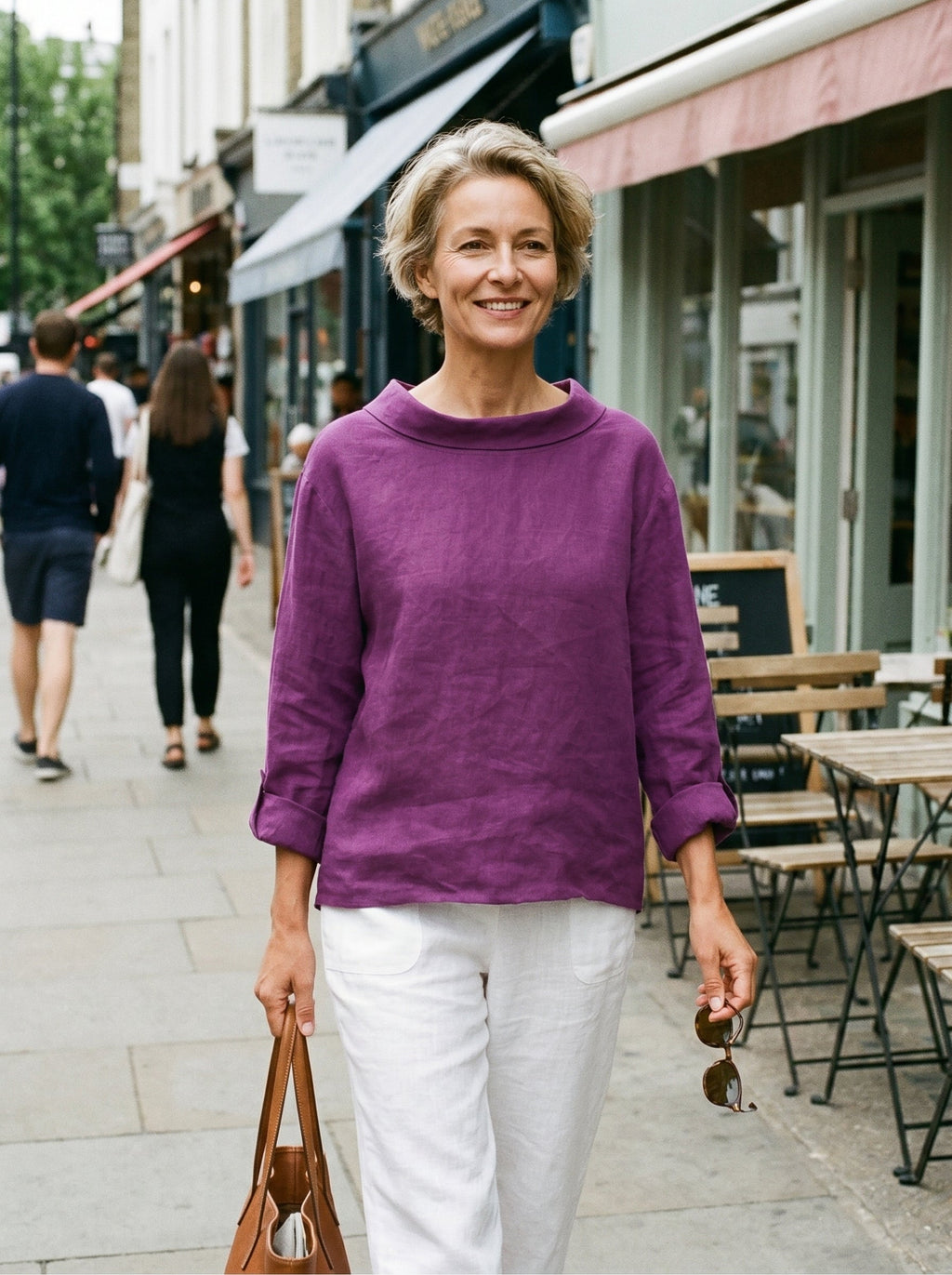 100% Linen Draped Neck Top HOLLIS
