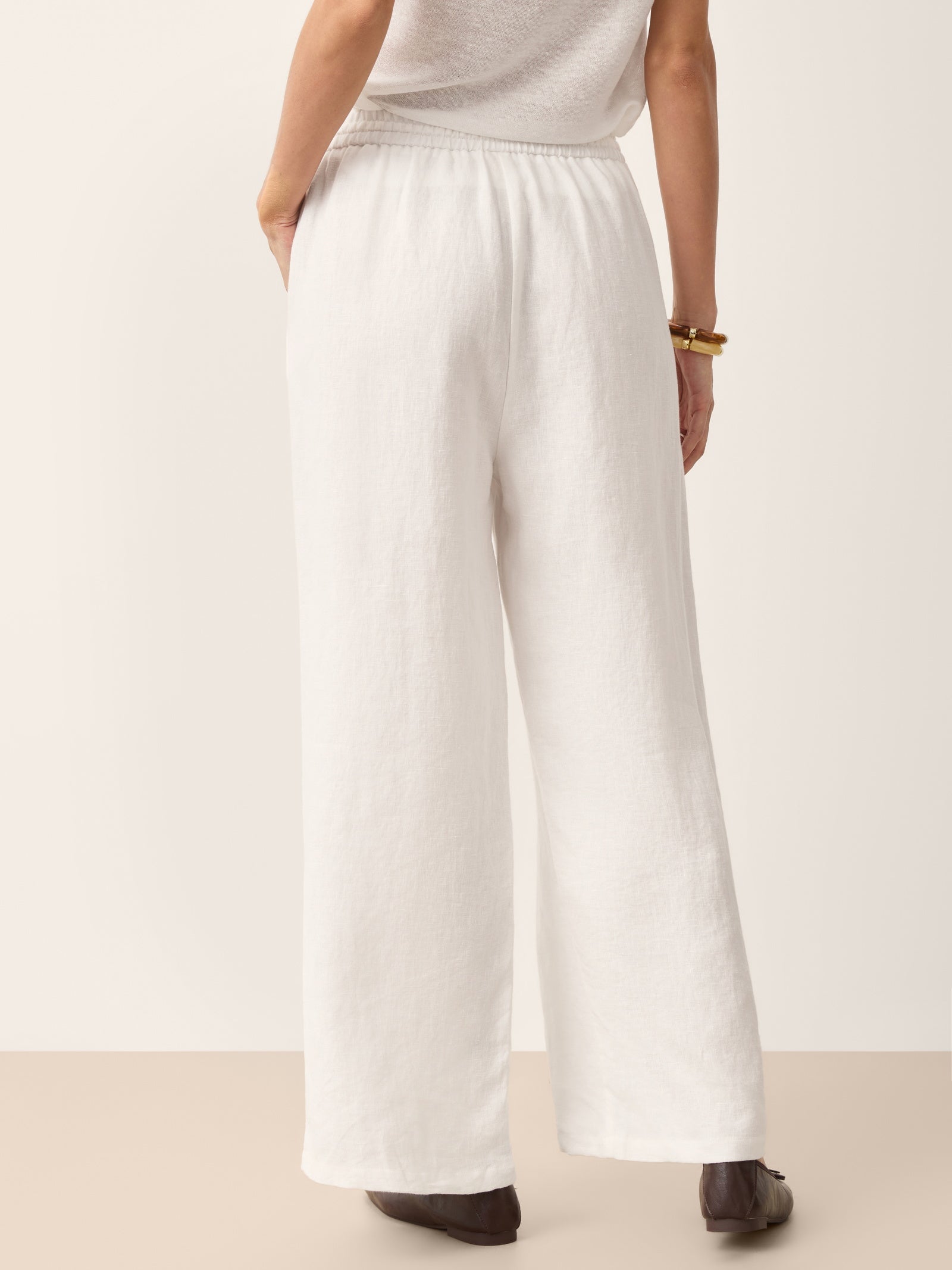100% Linen Convertible Drawstring Hem Elasticated Waist Wide-Leg Pants YSELINE