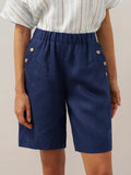 100% Linen Elastic Waistband Capri Pants ANNA
