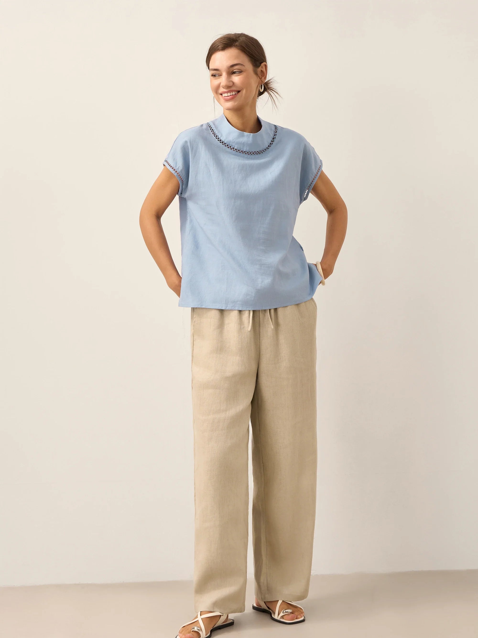 Linen Cutout Turtleneck Top QUINN