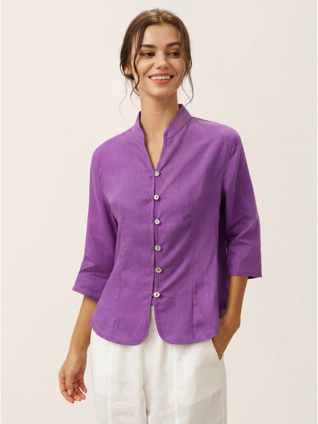 100% Linen Hand Button Fitted Jacket AMELIA