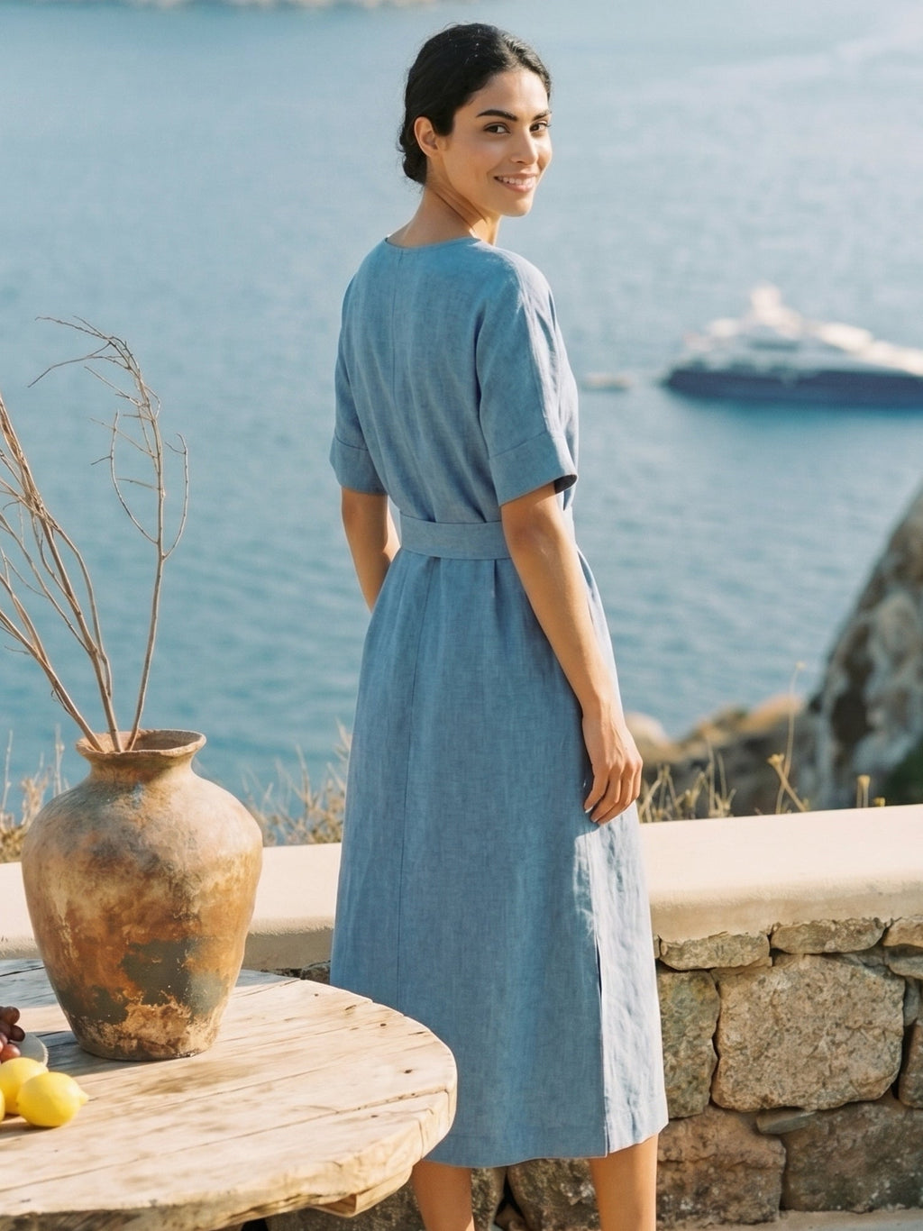 100% Linen Loose Fit Kimono Maxi Dress MADDIE