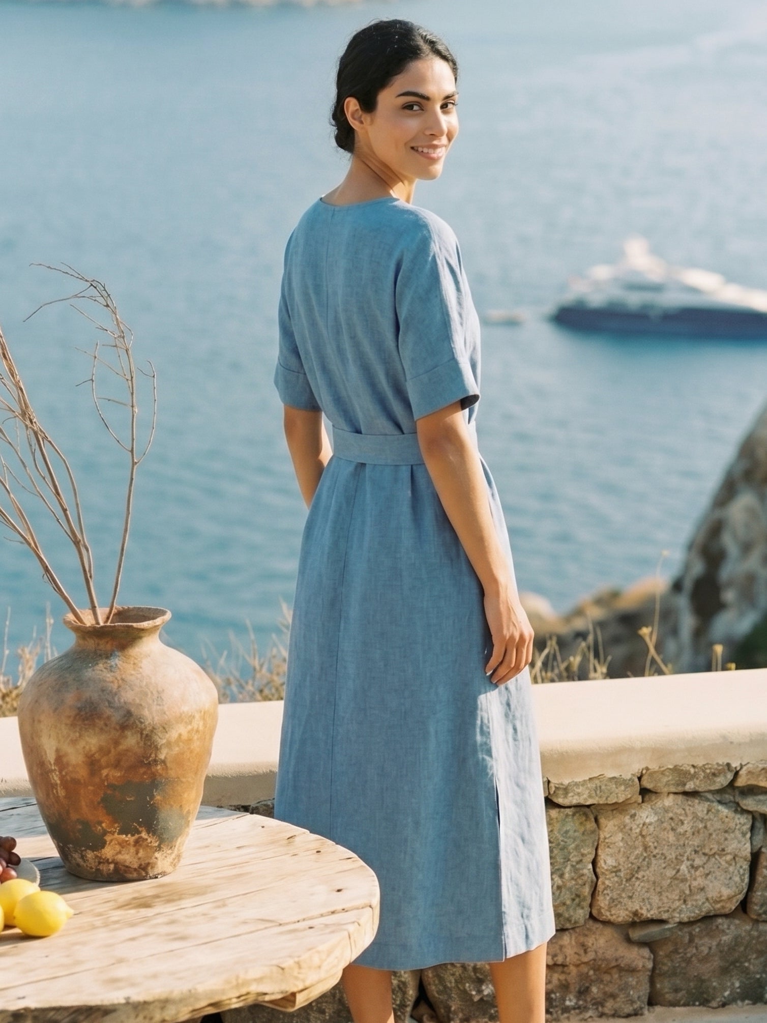 100% Linen Loose Fit Kimono Maxi Dress MADDIE