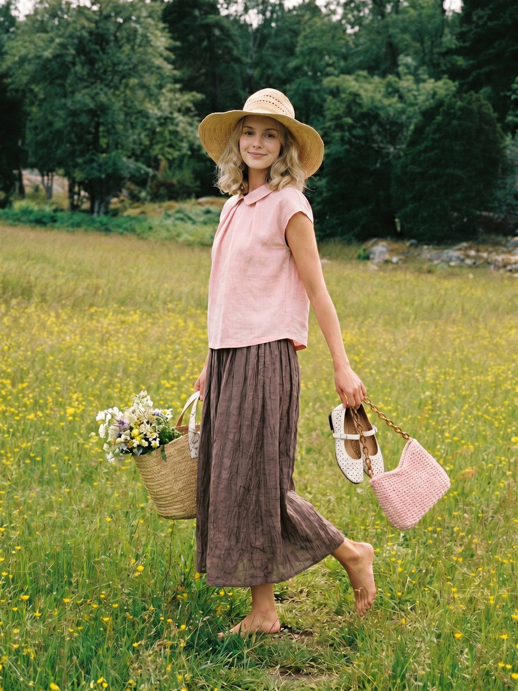100% Linen Peter-Pan Collar Pintuck Top MIRIAM
