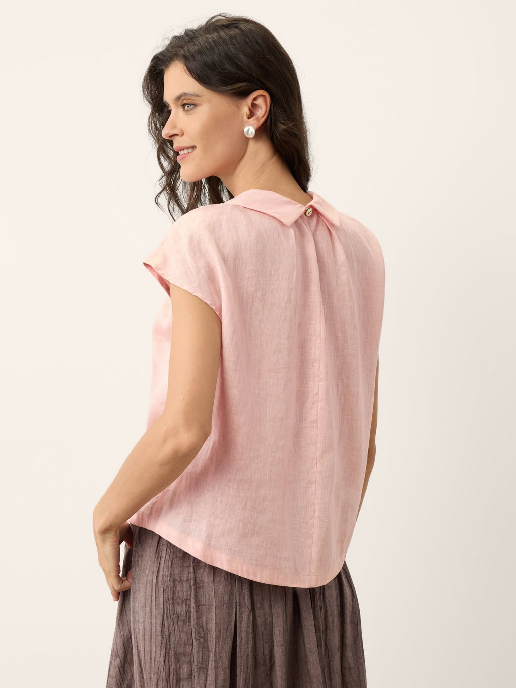 100% Linen Peter-Pan Collar Pintuck Top MIRIAM