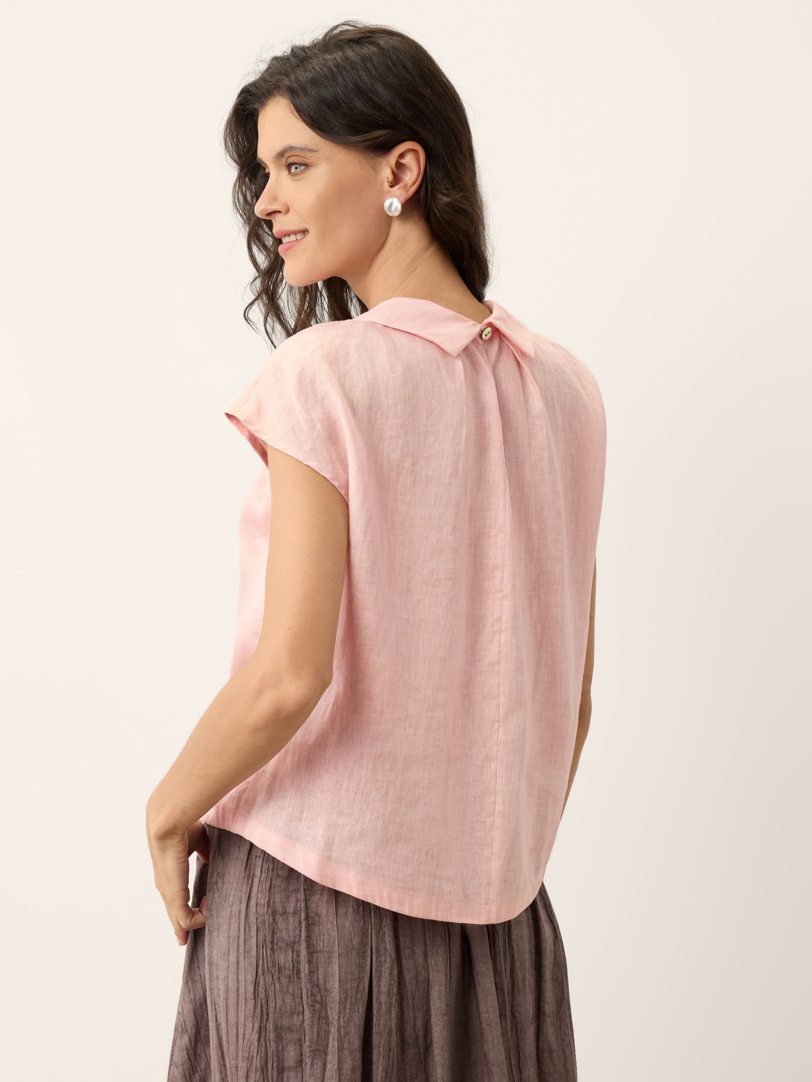 100% Linen Peter-Pan Collar Pintuck Top MIRIAM