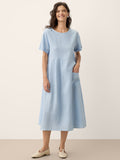 100% Linen Pinstripe Paneled Short-Sleeved Dress MORGAN