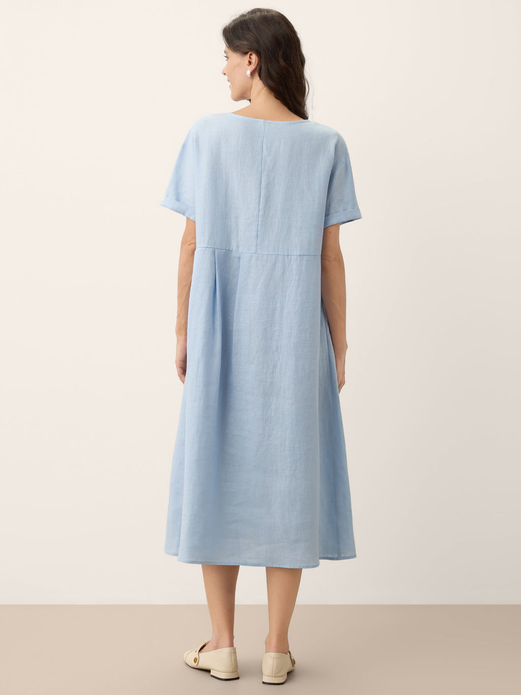 100% Linen Pinstripe Paneled Short-Sleeved Dress MORGAN
