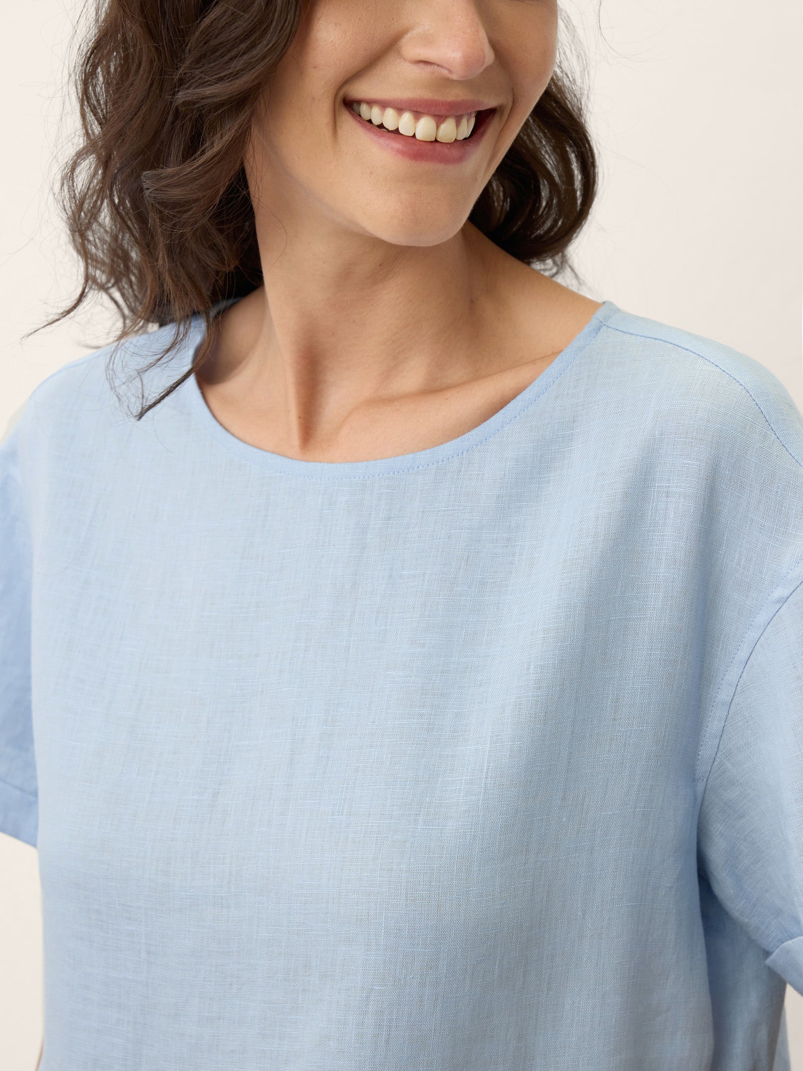 100% Linen Pinstripe Paneled Short-Sleeved Dress MORGAN