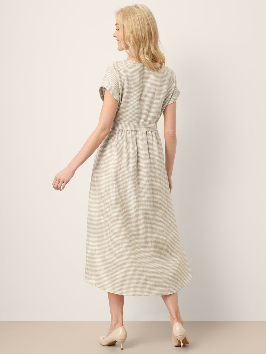 100% Linen Plaid Detachable Tie-Belt Button-Front Maxi Dress LARISSA