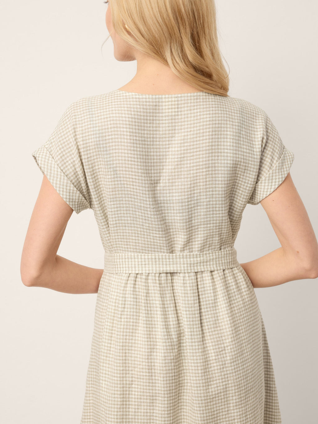 100% Linen Plaid Detachable Tie-Belt Button-Front Maxi Dress LARISSA