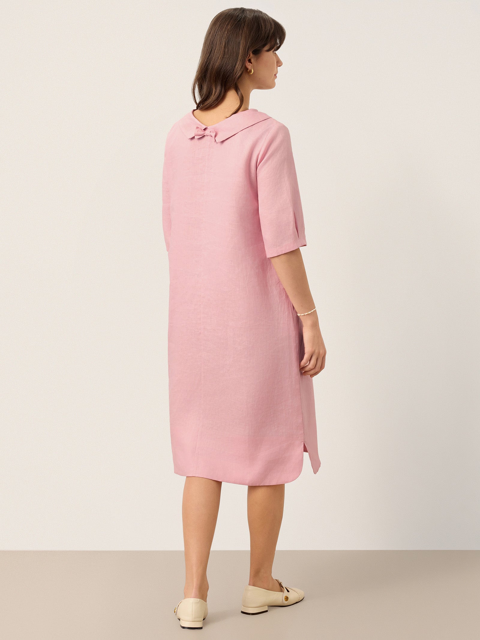100% Linen Sculpted Bateau Tie-Back Mini Dress SABRINA