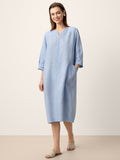 100% Linen Split-Neck Patch-Pocket Mini Dress KALINA