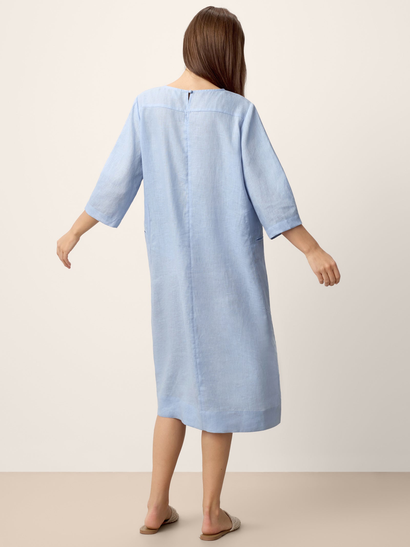 100% Linen Split-Neck Patch-Pocket Mini Dress KALINA