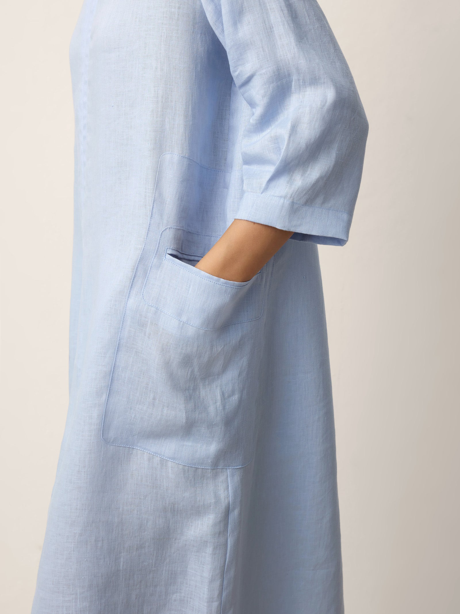 100% Linen Split-Neck Patch-Pocket Mini Dress KALINA