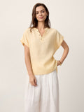 100% Linen Stand-Collar Curved-Hem Top CRESSA