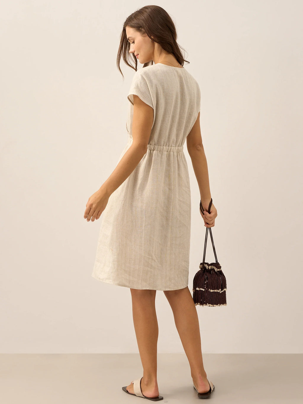 100% Linen Striped Elastic-Waist Mini Dress ARIA