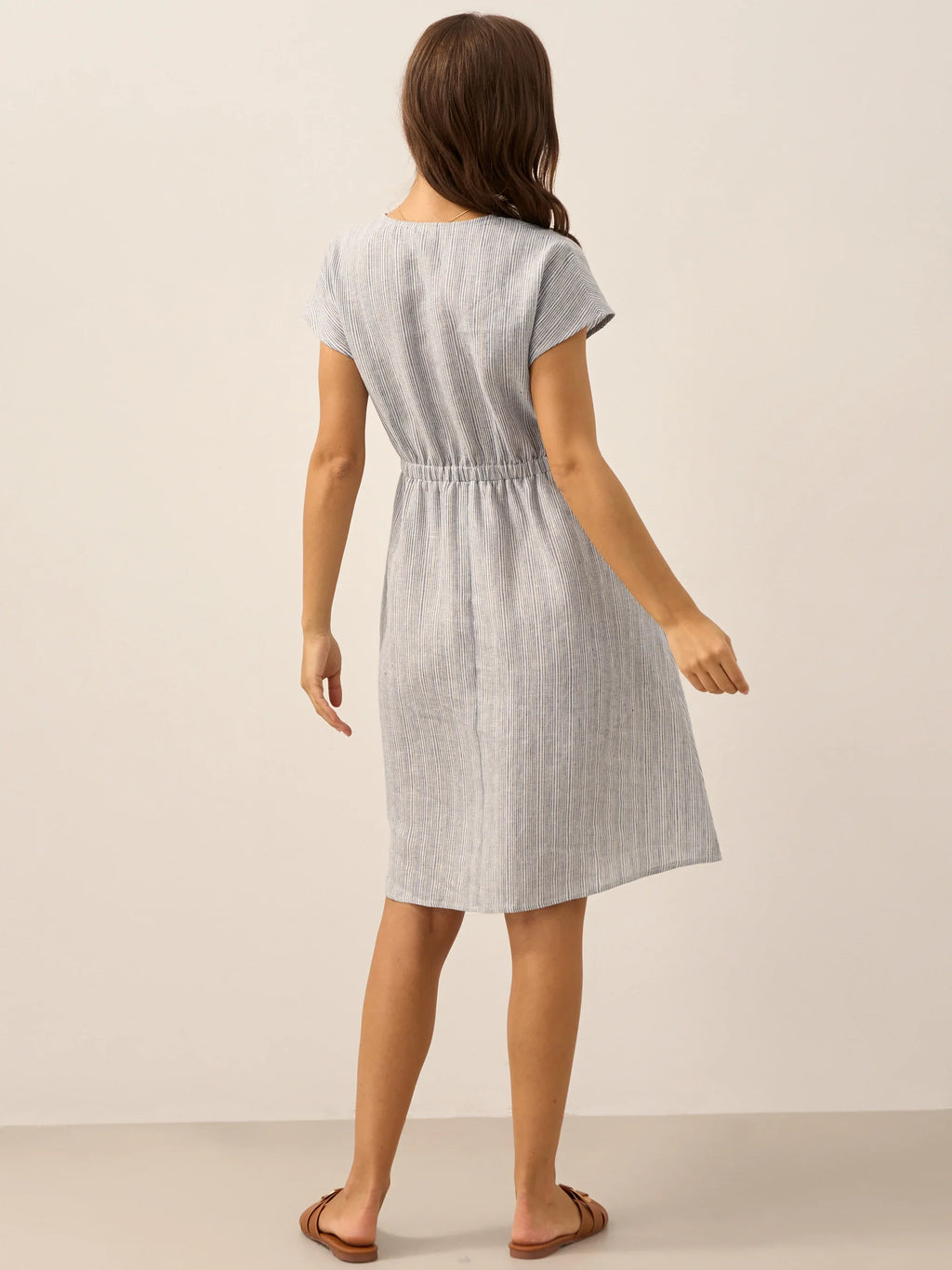 100% Linen Striped Elastic-Waist Mini Dress ARIA