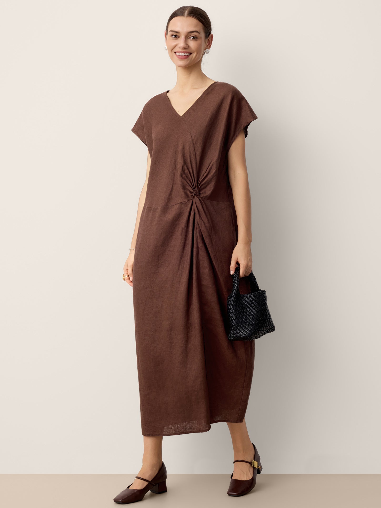 100% Linen Twist-Waist Slit Maxi Dress LYNETTE