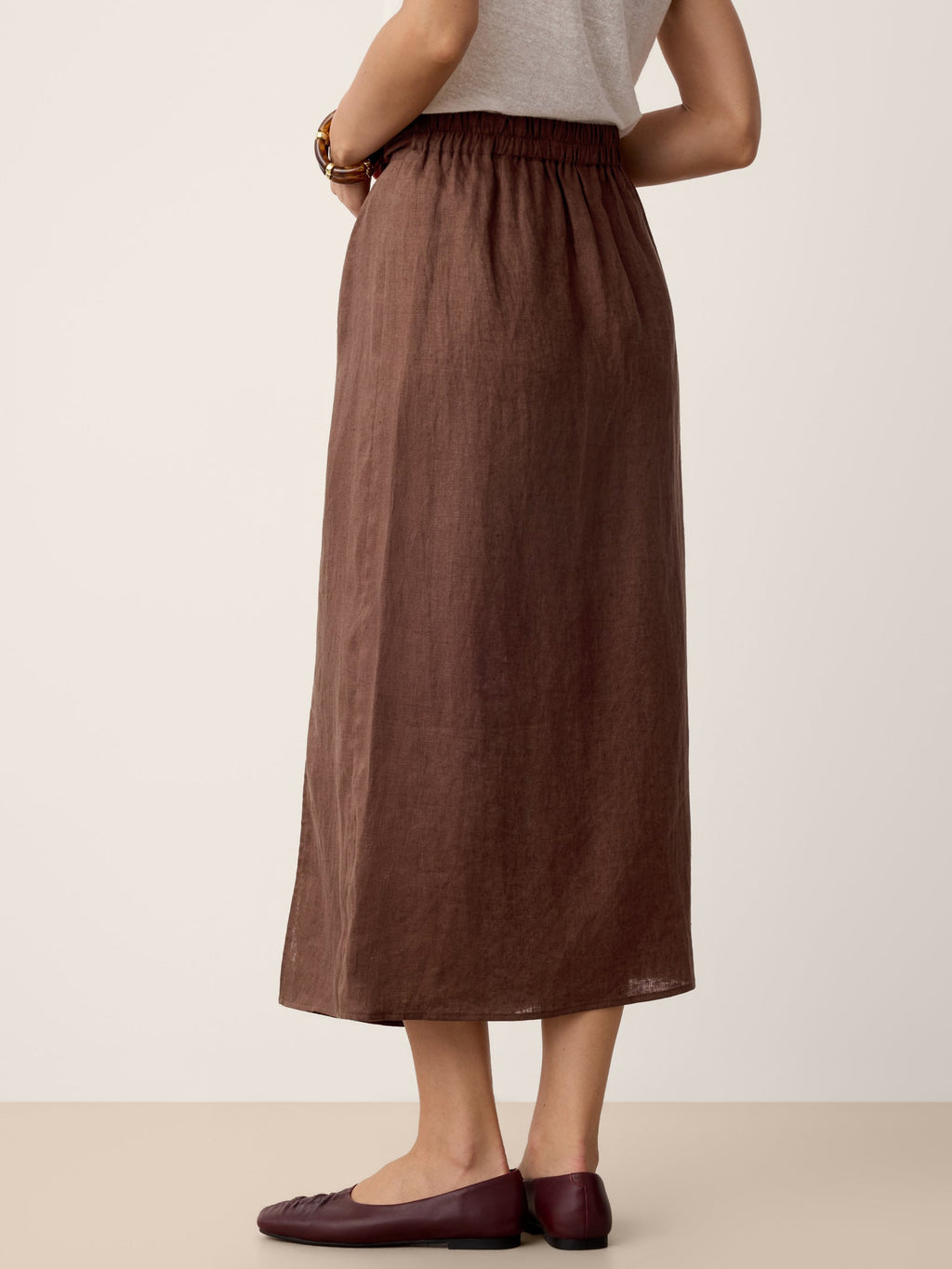 100% Linen Twist-Waist Slit Skirt LIVANA