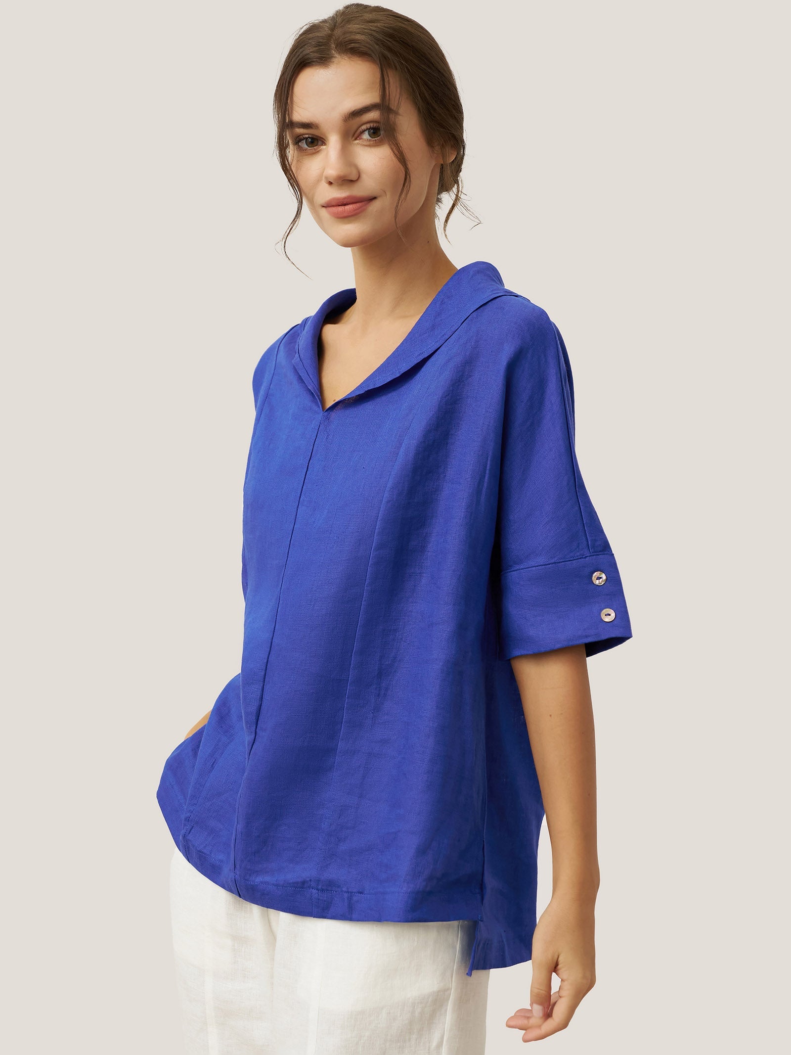 Linen V Neck Short Sleeve Shirt SIERRA