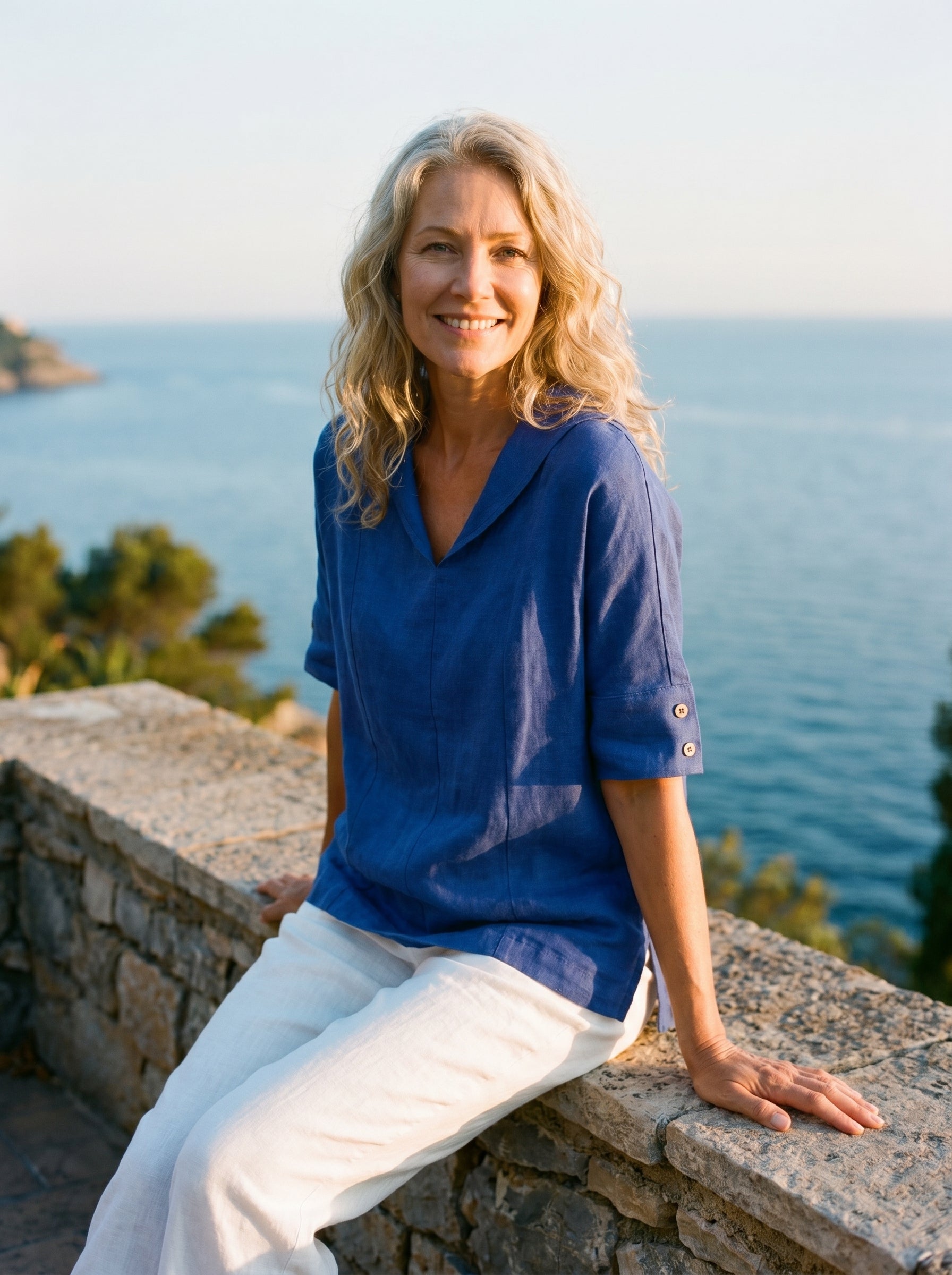 100% Linen V-Neck Short Sleeve Shirt SIERRA