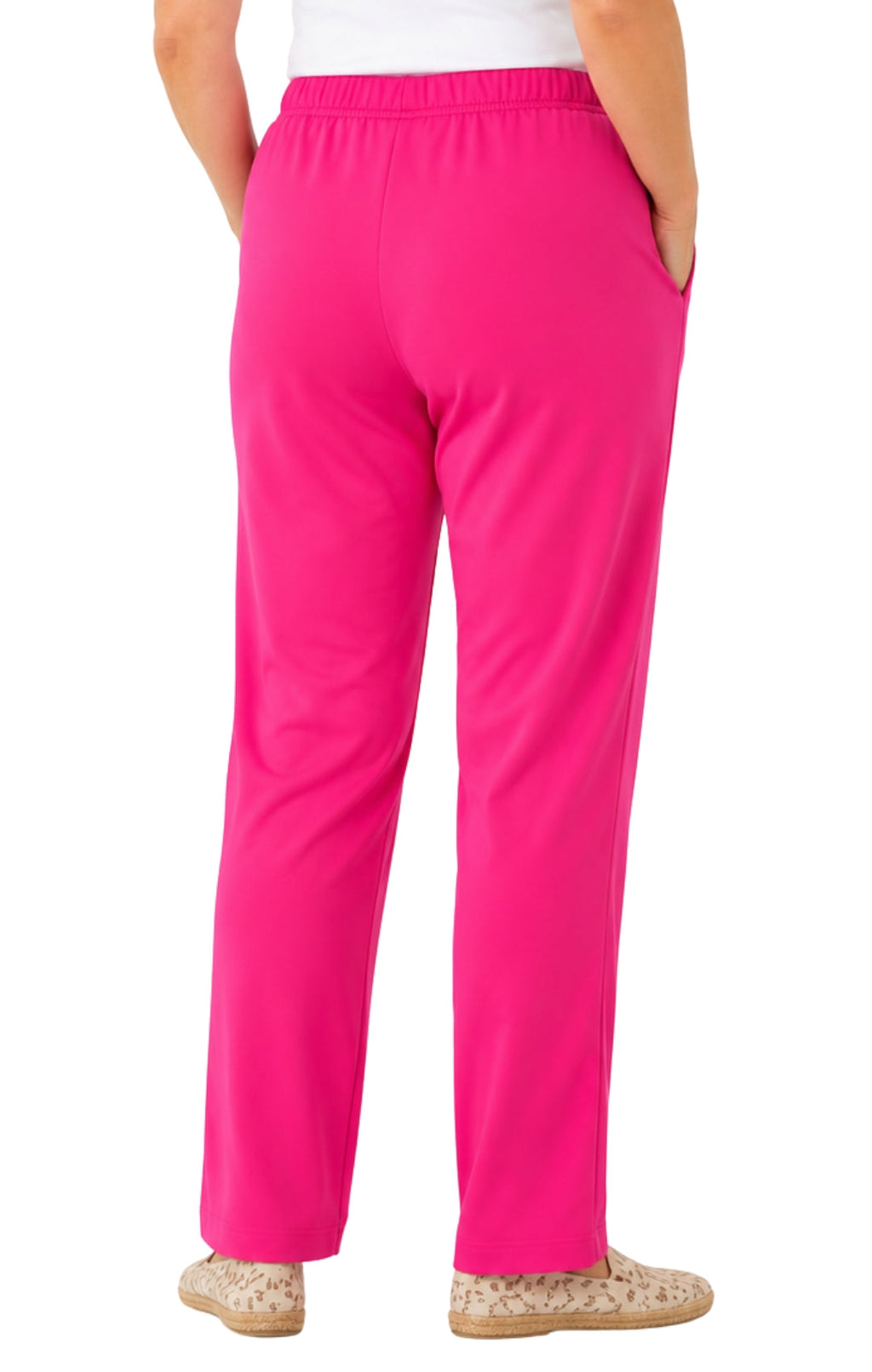 Women's Pull-On Flat Front Knit Pants — Cotton Blend Elastic Waist