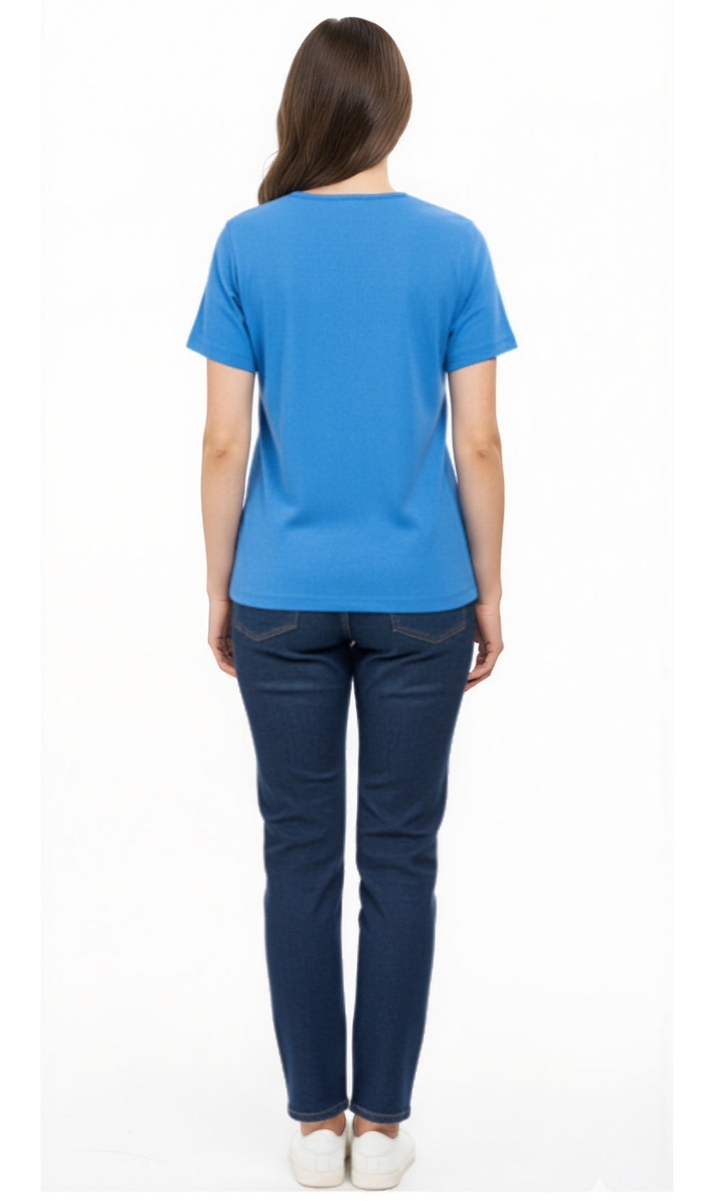 Women's Short Sleeve Textured Knit T-Shirt — Jewel Neckline Cotton Blend