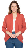 Women's Open Front Curved Hem Cardigan — Cashmere-Like Soft Knit