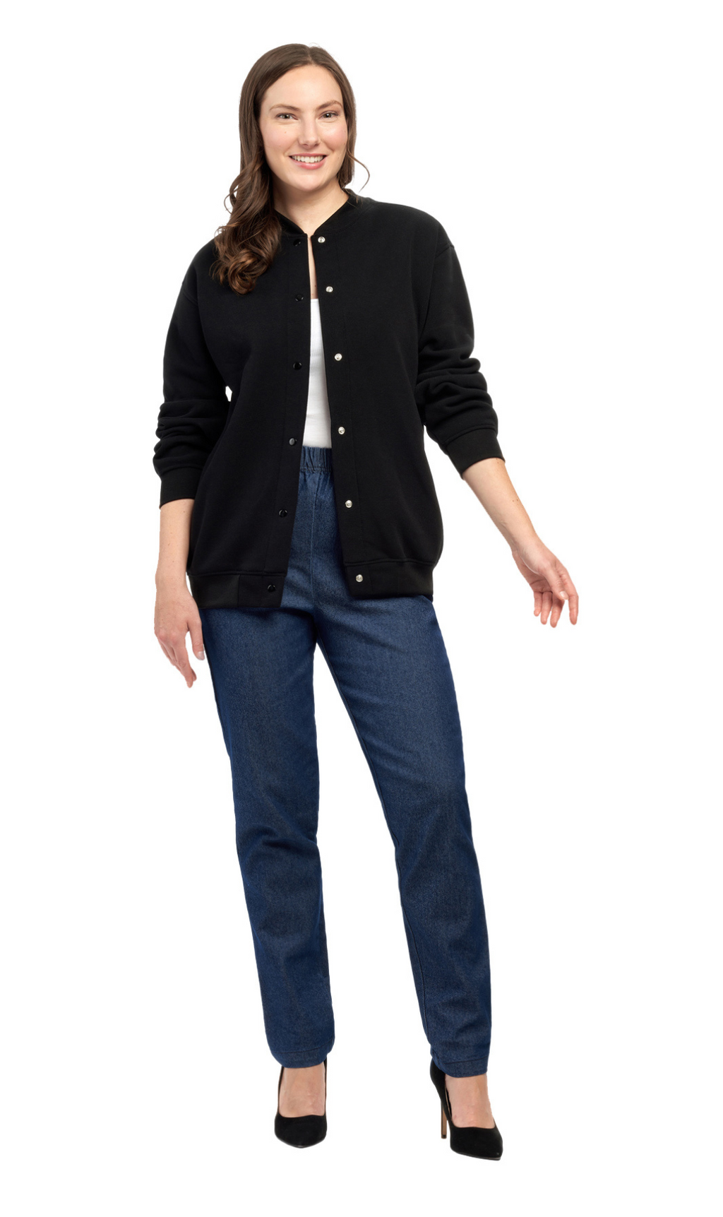 Women's Snap Up Jacket with Stand Collar and Patch Pockets