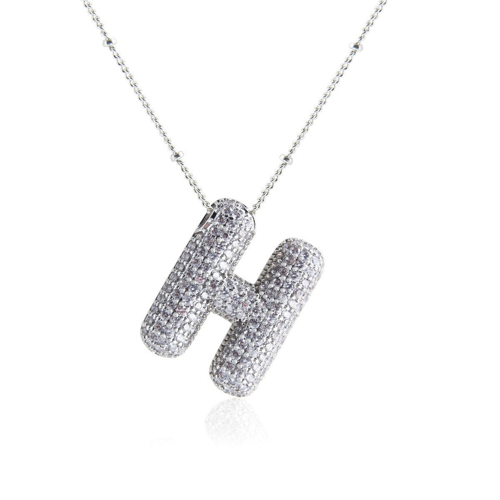Bubble Initial Necklace 14k Gold Plated Cubic Zirconia
