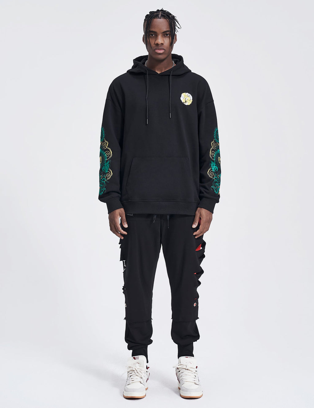 WSY340 Emerald Dragon Embroidery Hoodie