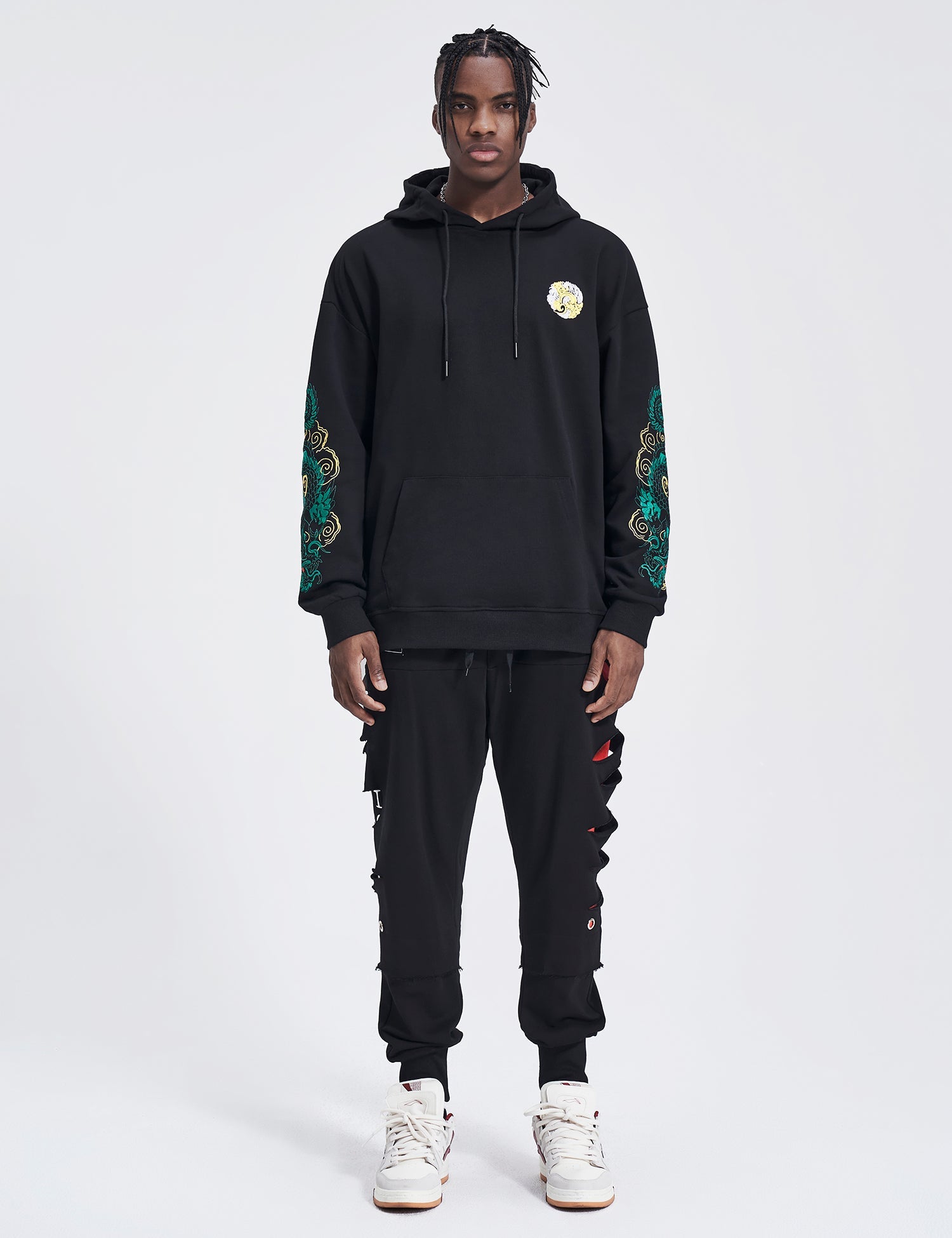 WSY340 Emerald Dragon Embroidery Hoodie