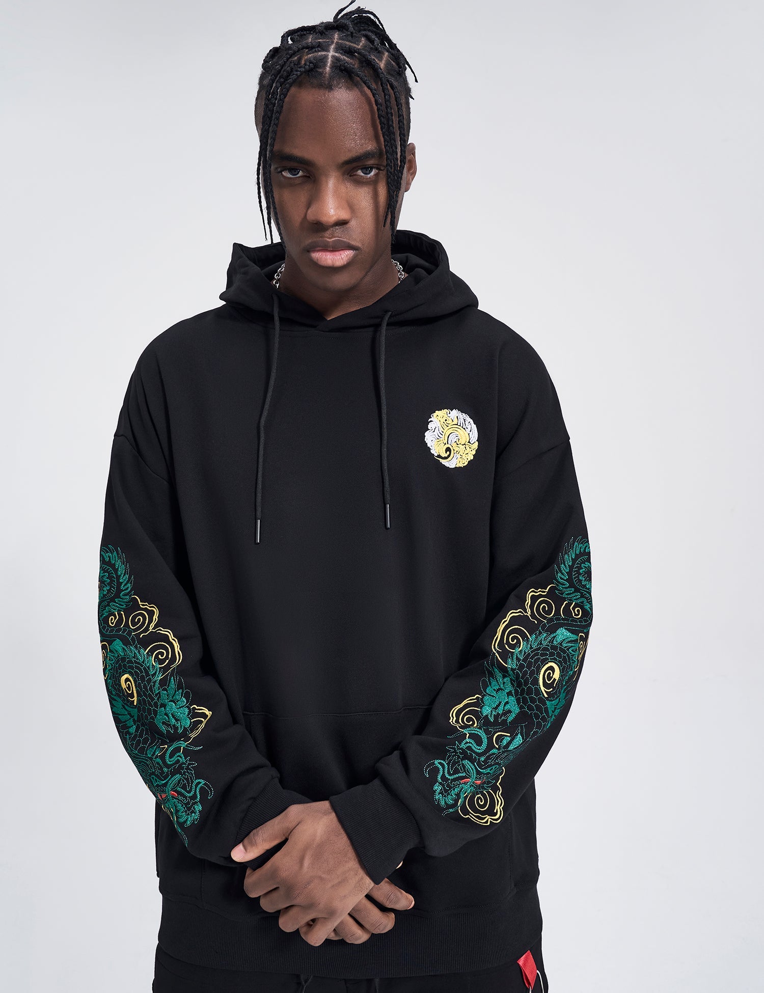 WSY340 Emerald Dragon Embroidery Hoodie