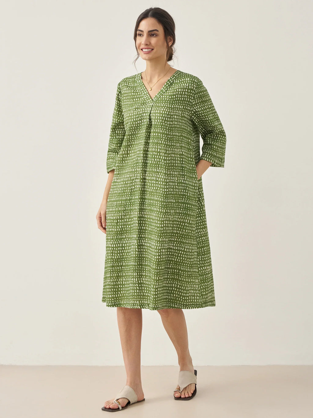 100% Linen V-Neck Dot Mini Dress LIRA