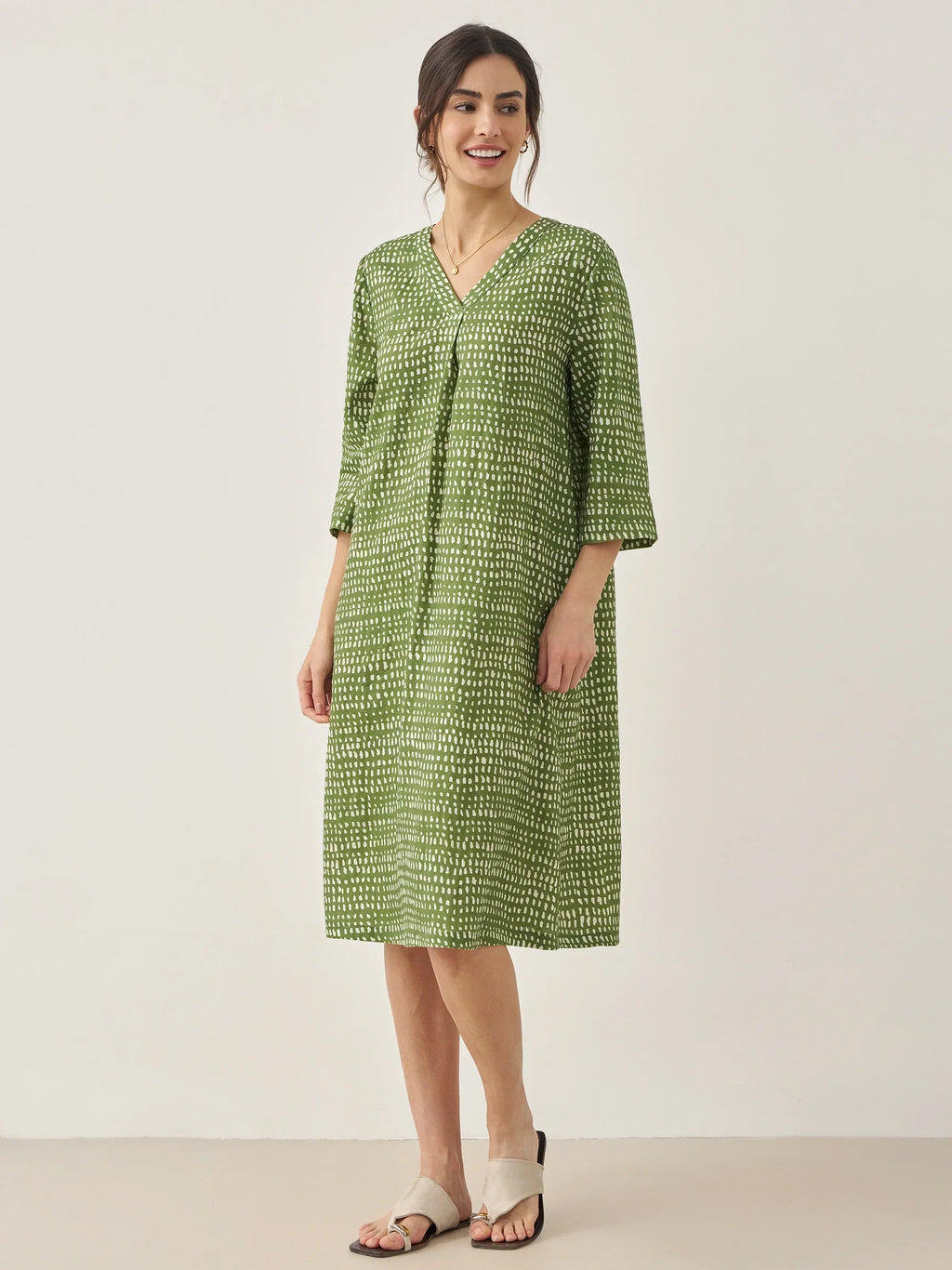 100% Linen V-Neck Dot Mini Dress LIRA