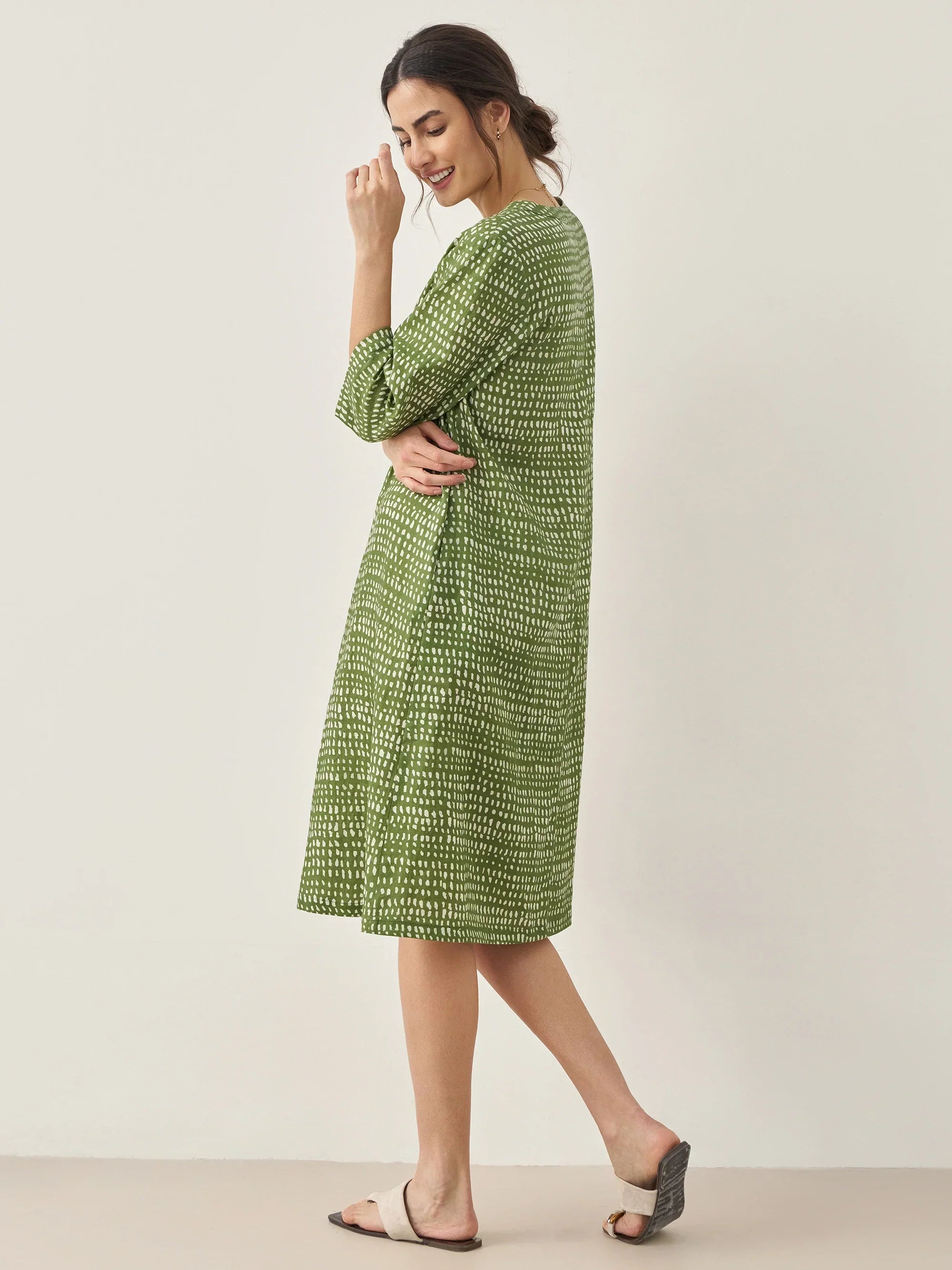 100% Linen V-Neck Dot Mini Dress LIRA