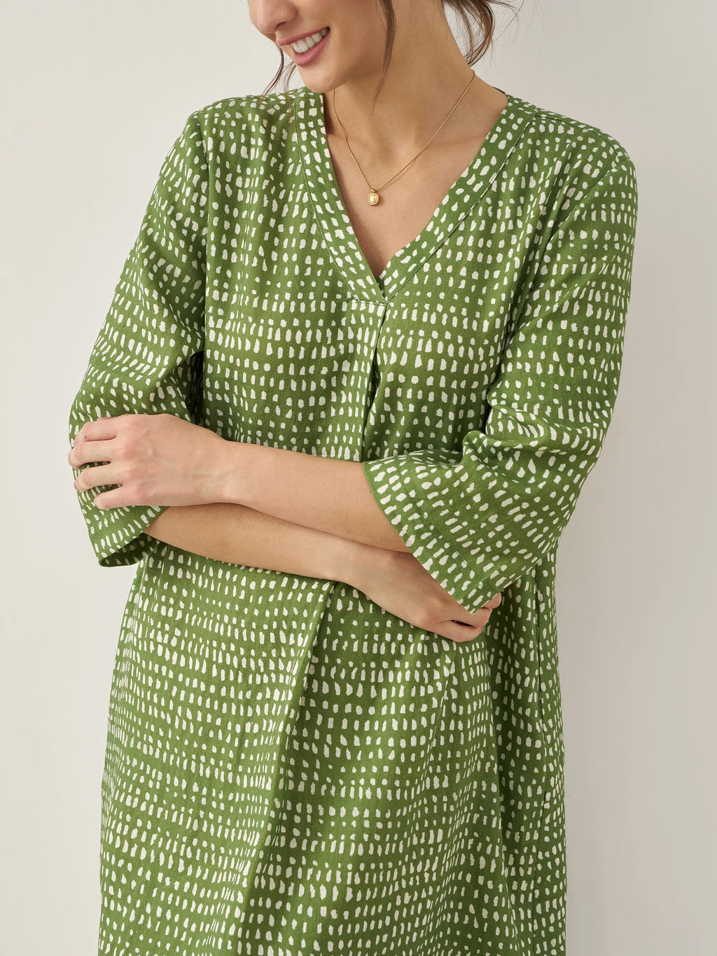 100% Linen V-Neck Dot Mini Dress LIRA