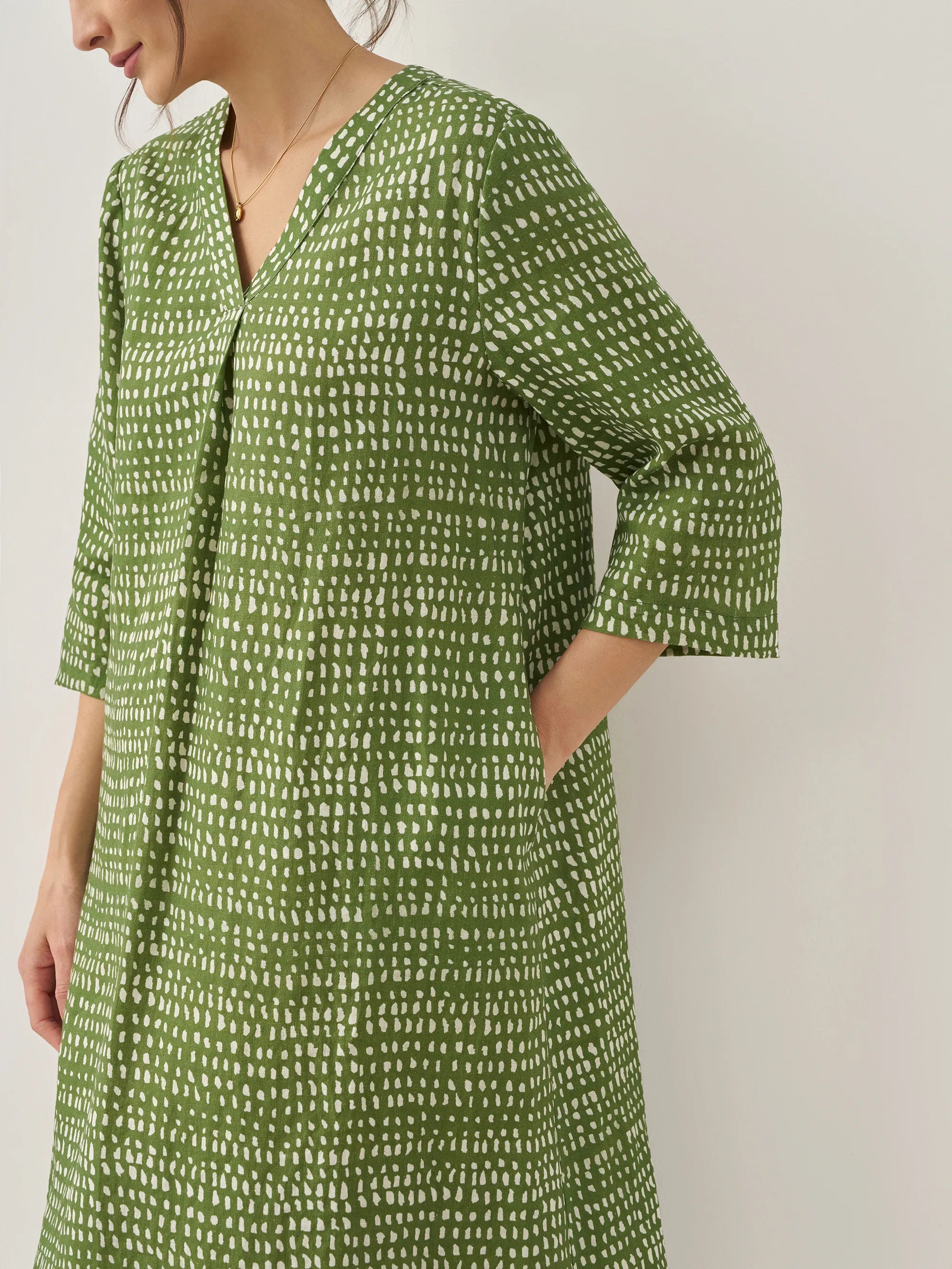 100% Linen V-Neck Dot Mini Dress LIRA