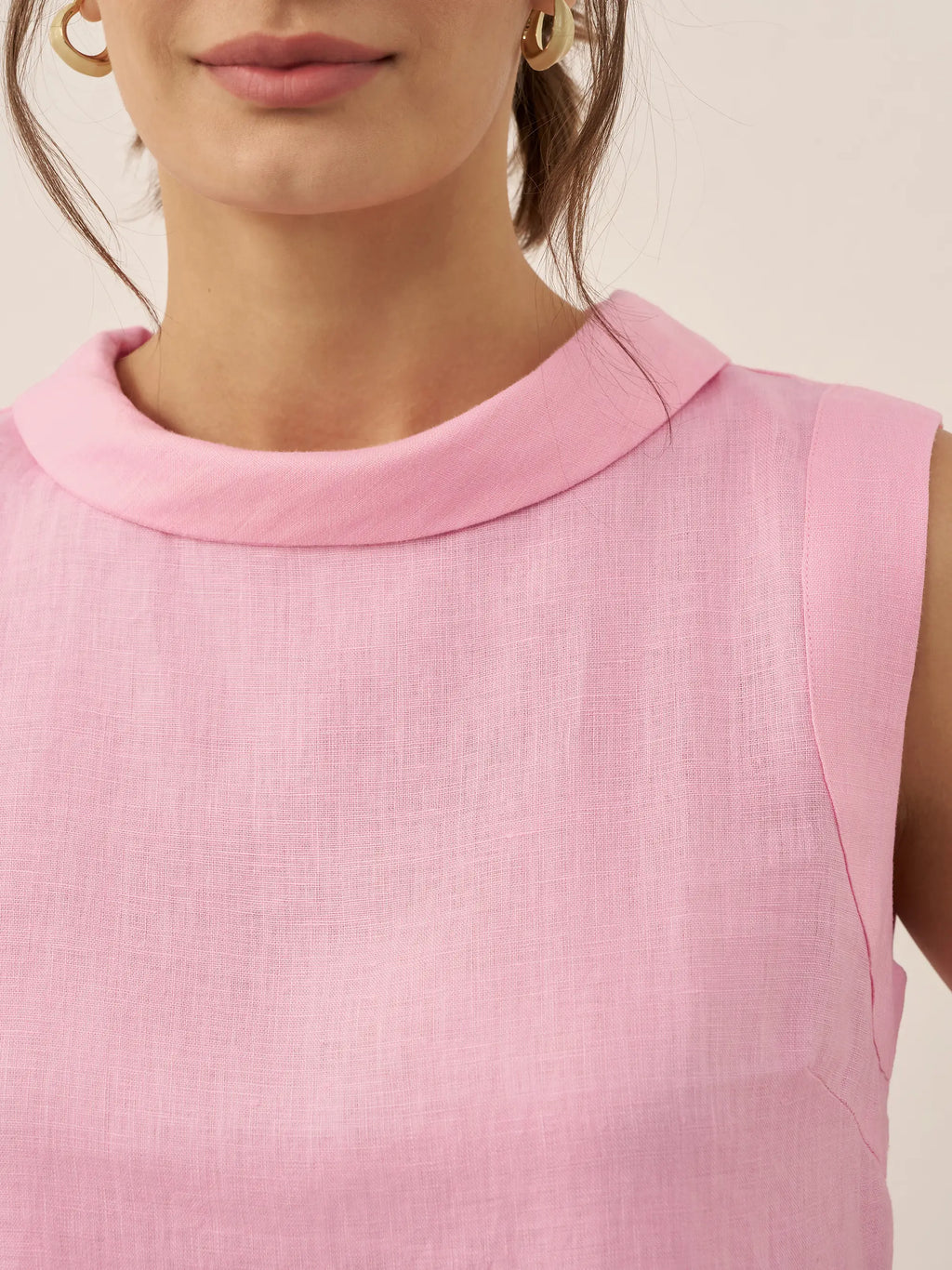100% Linen Draped Collar Tank Top