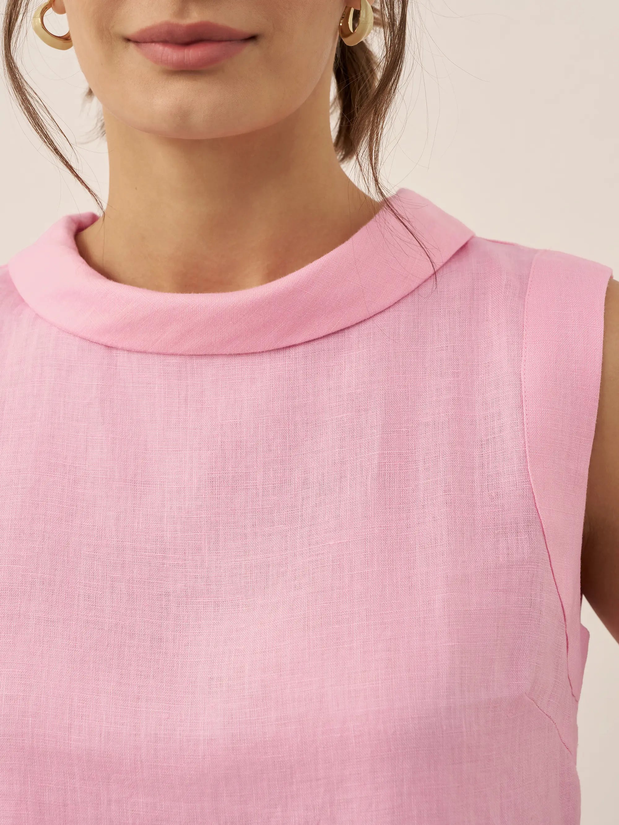 100% Linen Draped Collar Tank Top
