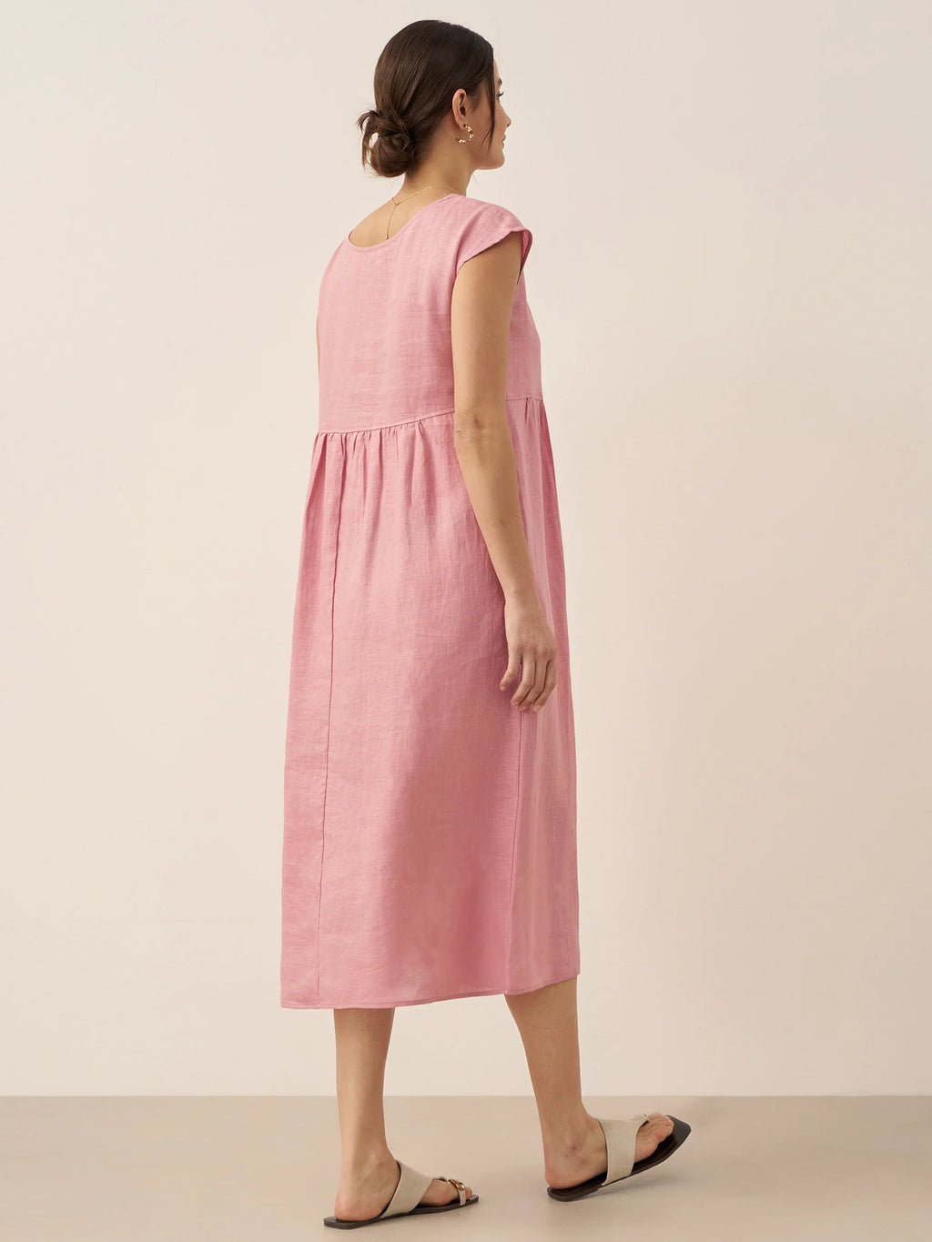 Linen Striped Cap Sleeve Washed Midi Dress JOAN