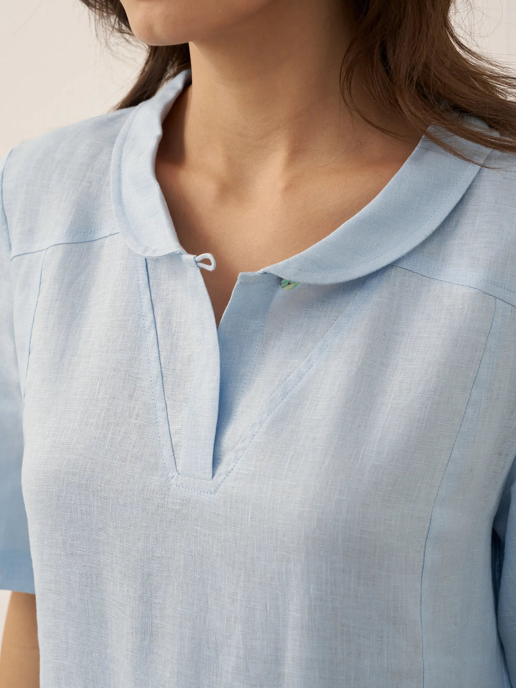 100% Linen Shawl V-Neck Pleated Midi Dress SUSAN