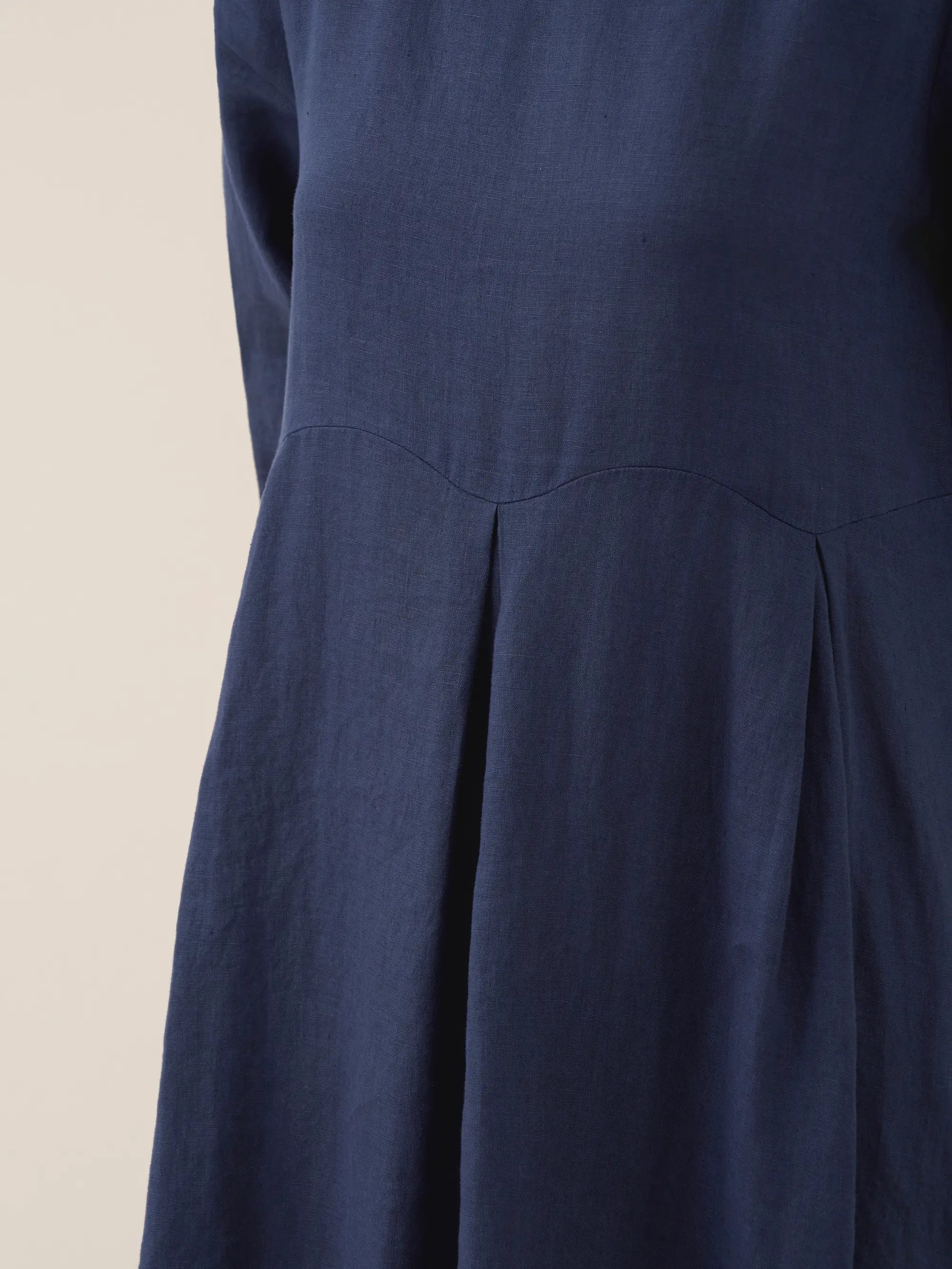 100% Linen Bateau Neck Pleated Midi Dress