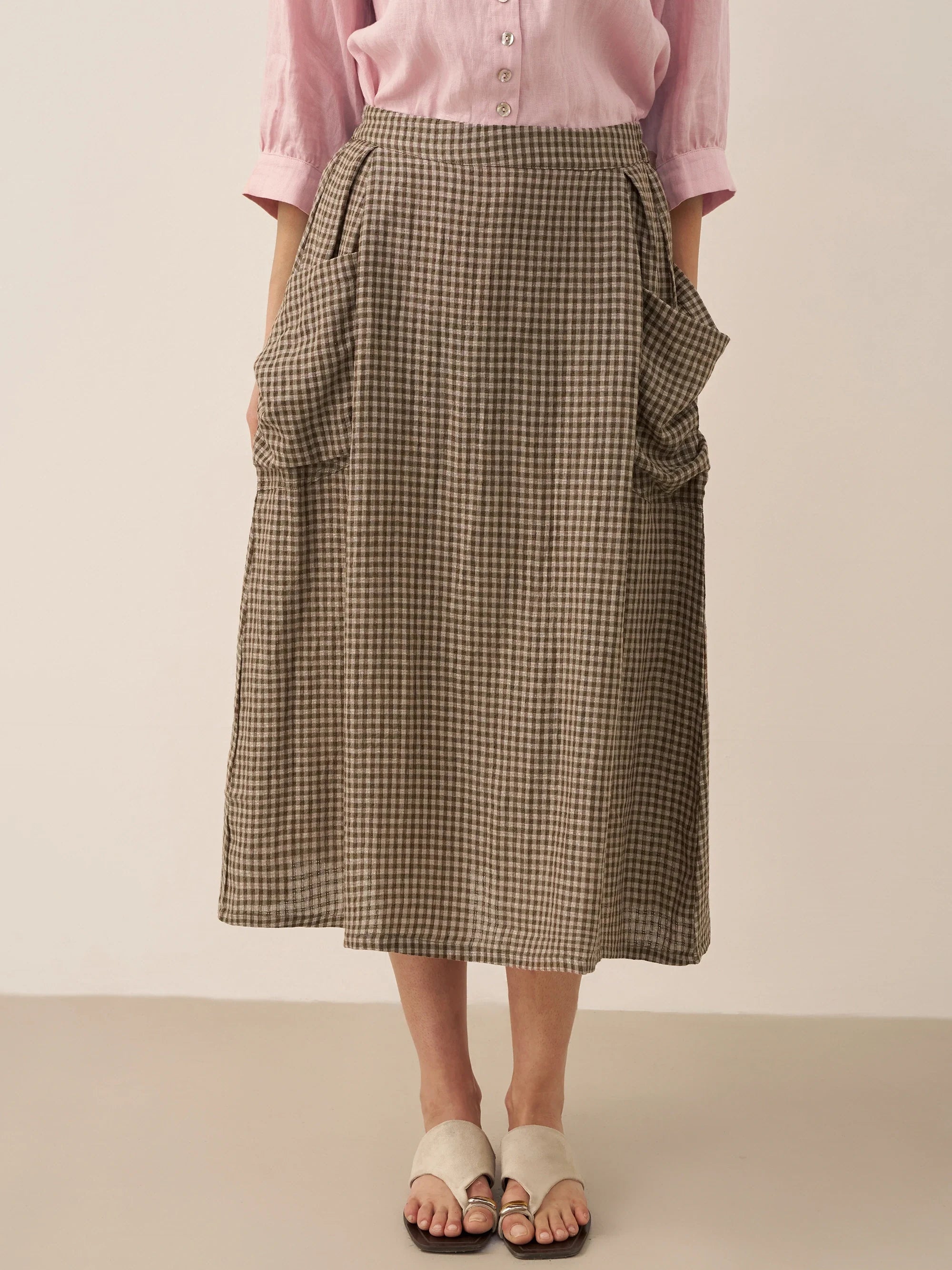 100% Linen Elastic Waist Skirt MARINA